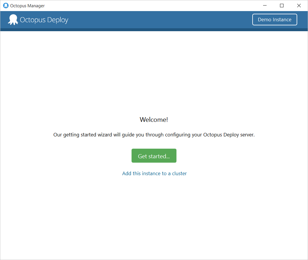 The setup wizard for a newly added instance