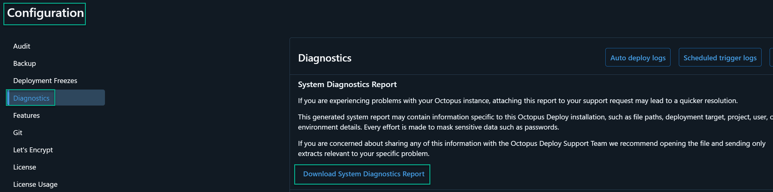 The System Diagnostics report page