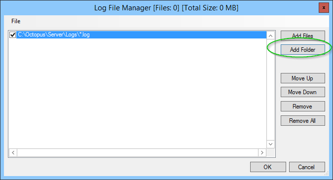The Octopus logs folder set to C:\Octopus\Server\Logs