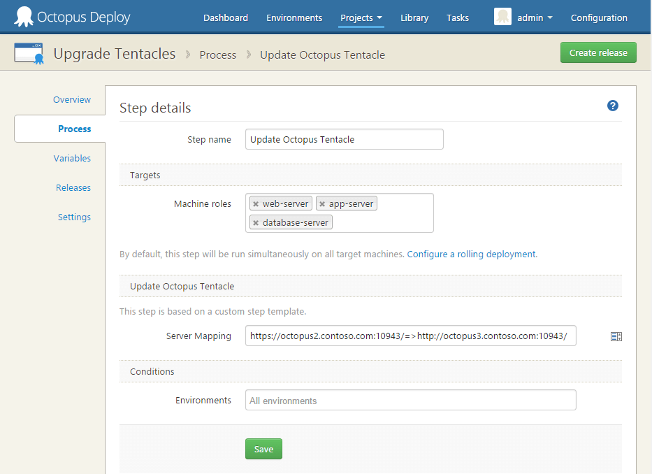 The Hydra step configured with the server mapping