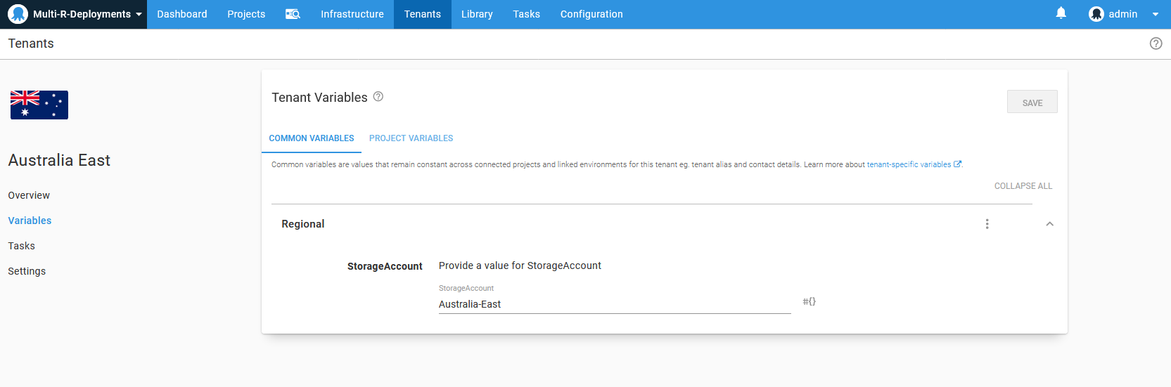 Variable templates prompting for the values each region needs
