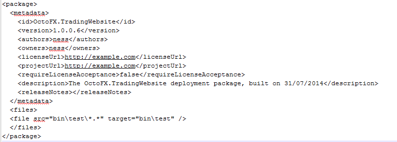 A NuSpec file with a files tag listing the files to include