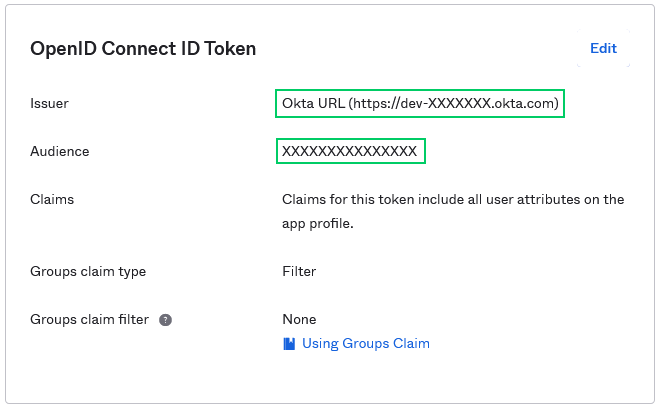 The OpenID Connect ID Token section showing the Issuer and Audience