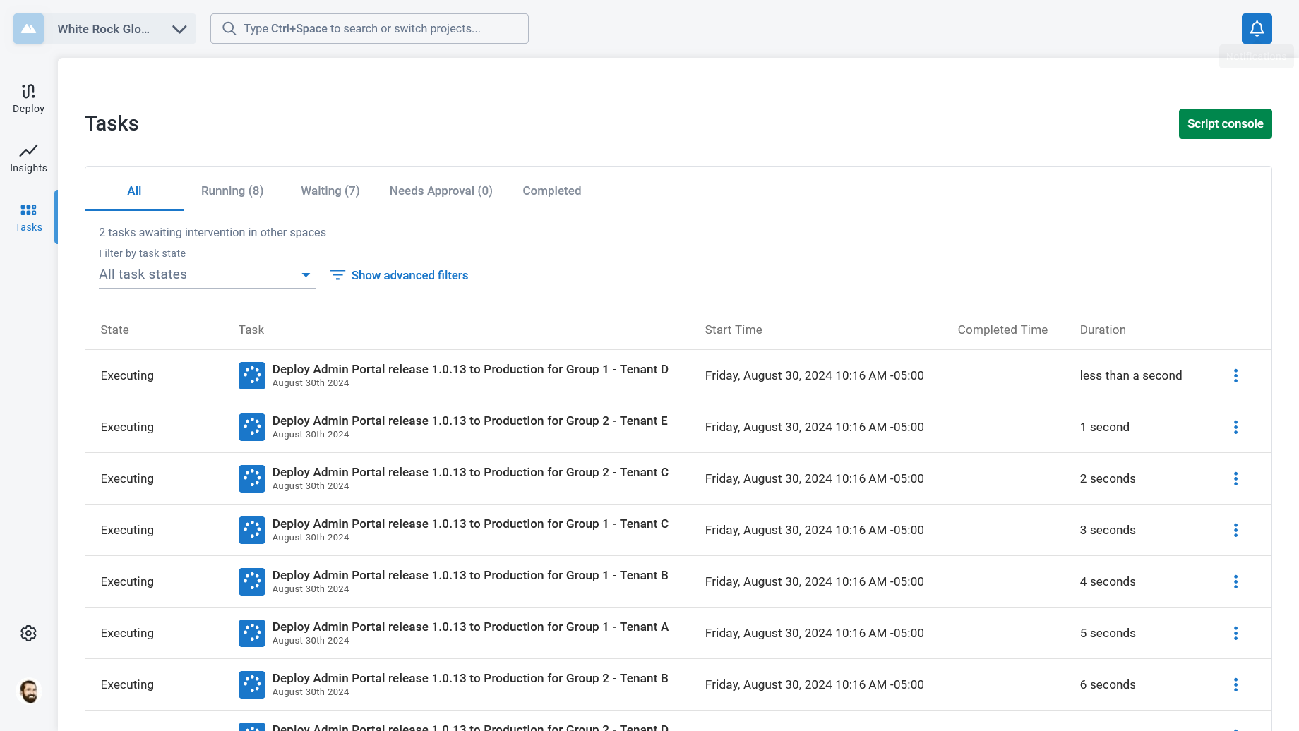 All deployment tasks running concurrently